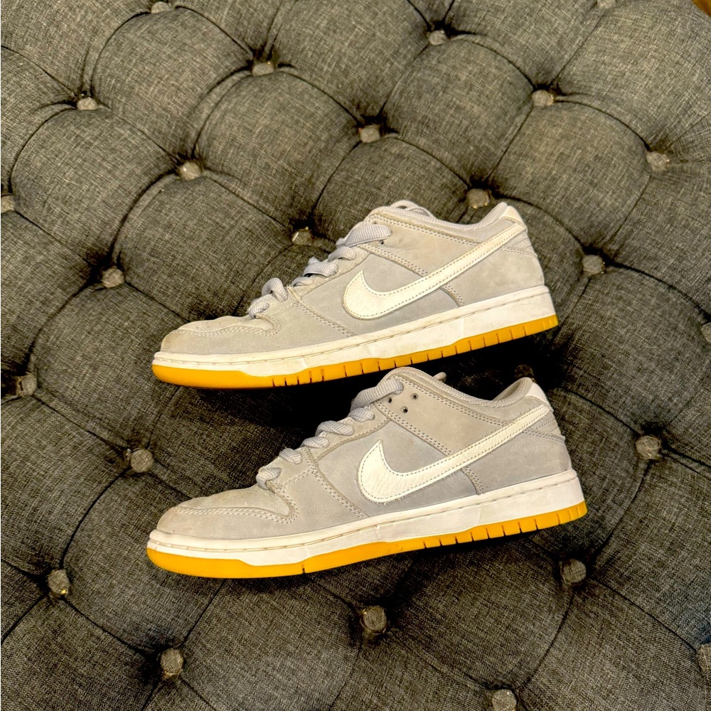Special Edition Orange Label Wolf Grey Gum Nike Dunks SB, Size 9 (w), 7.5 (m)